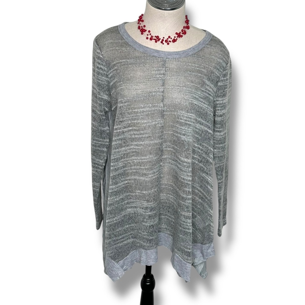 a'reve Women's Gray Long Sleeve Tunic Top‎ Asymmetric Hem Knit Lightweight Boho